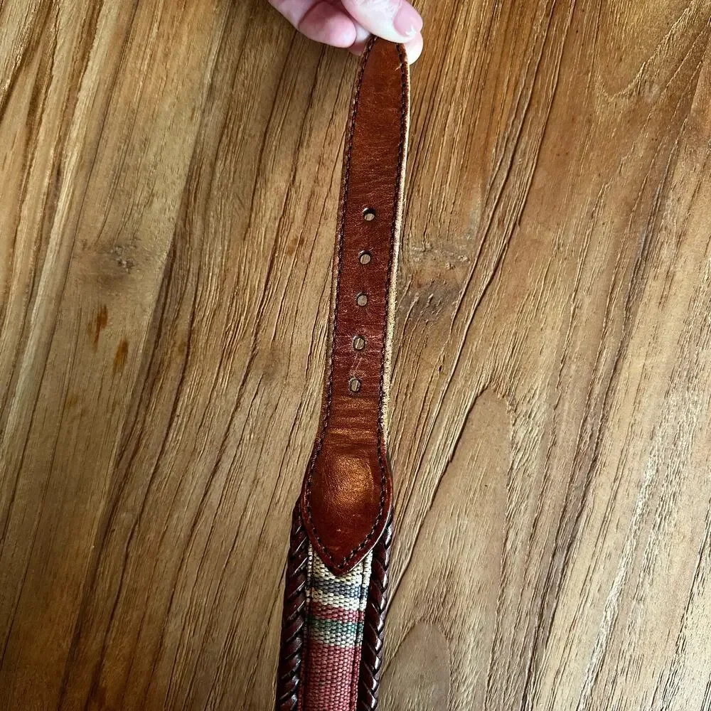 90’s Y2K Vintage Men’s Brown Leather Belt Woven Preppy Distressed Dad Grandpa 38